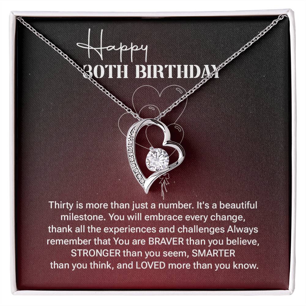 30th Birthday Necklace Gift for Women – Heart Pendant & Message Box
