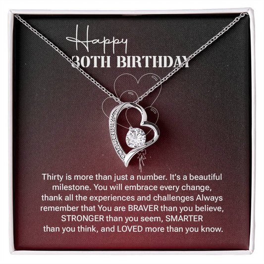 30th Birthday Necklace Gift for Women – Heart Pendant & Message Box
