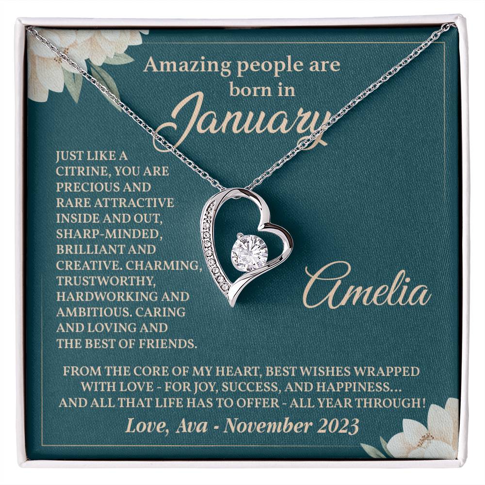 January Birthstone Necklace Gift for Her – Elegant Floral Box