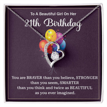 21st Birthday Gift Necklace for Her – Message Card and Gift Box