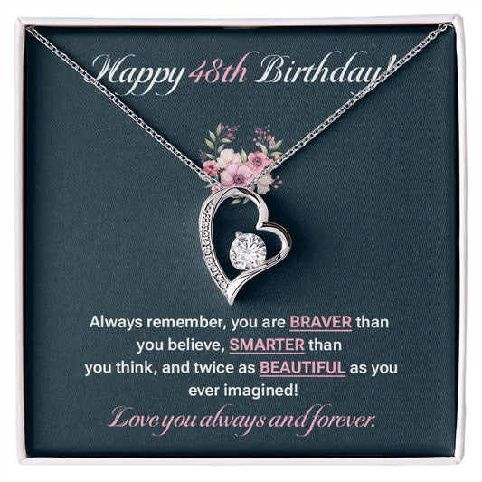 48th Birthday Gift for Her – Heart Necklace with Sentimental Message Card