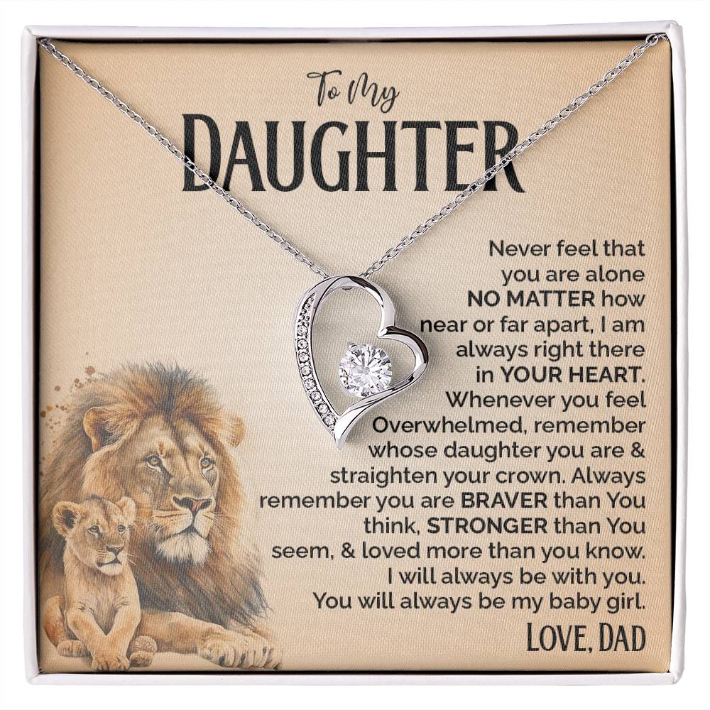 Heart Necklace for Daughter from Dad with Lion Message Card