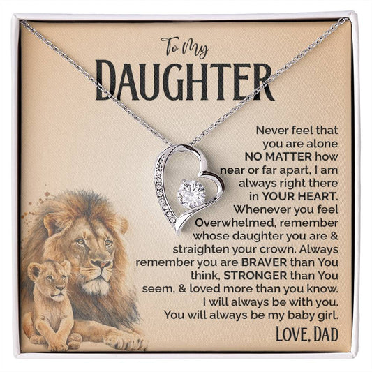 Heart Necklace for Daughter from Dad with Lion Message Card