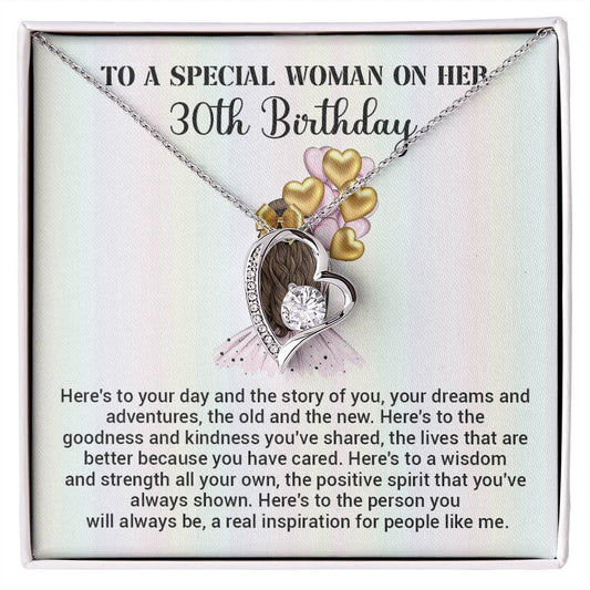 30th Birthday Gift for Woman – Heart Necklace with Message Card