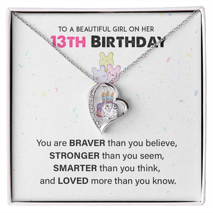 13th Birthday Necklace for Girl – Heart Pendant & Inspiring Card