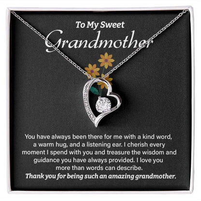 To My Sweet Grandmother Necklace – Heart Pendant with Thank You Note