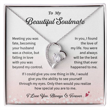 Soulmate Necklace Gift for Her from Husband Beautiful Pendant with Romantic Message Card