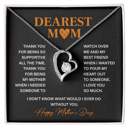 Dearest Mom, Inspirational Gift Necklace For Mother Necklace With Message Of Gratitude And Love Heart Pendant Necklace Best Friend Necklace For Support Best Christmas Necklace Gift Best Family Necklace Gift Best Necklace Gift For Mother's Day