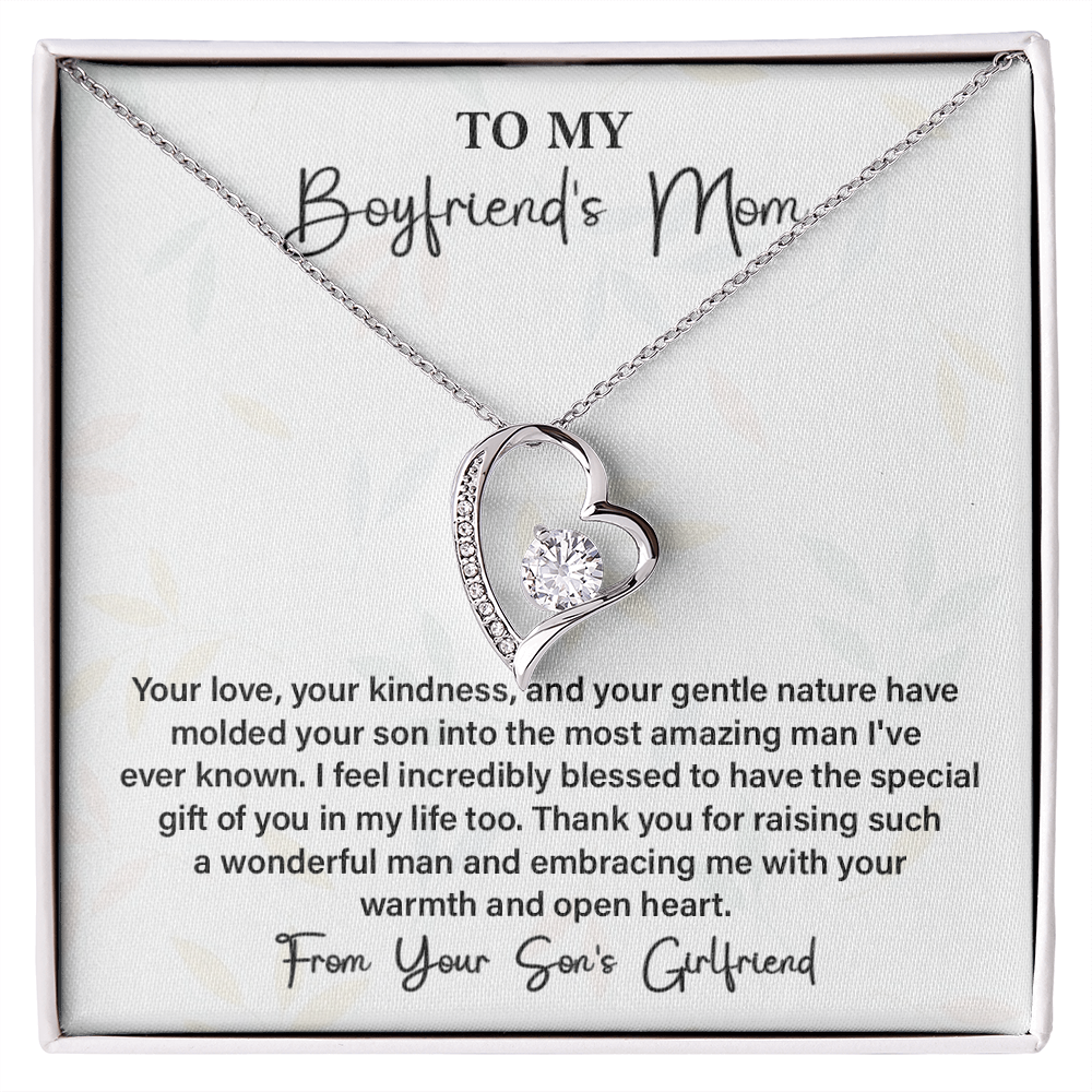 Gift for Boyfriend’s Mom from Girlfriend – Heart Necklace with Thank You Card