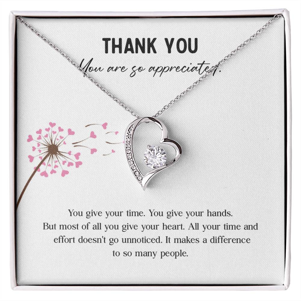 Appreciation Necklace - Thank You For Giving Your Heart And Making A Difference, A Thoughtful Gift For Those Who Care
