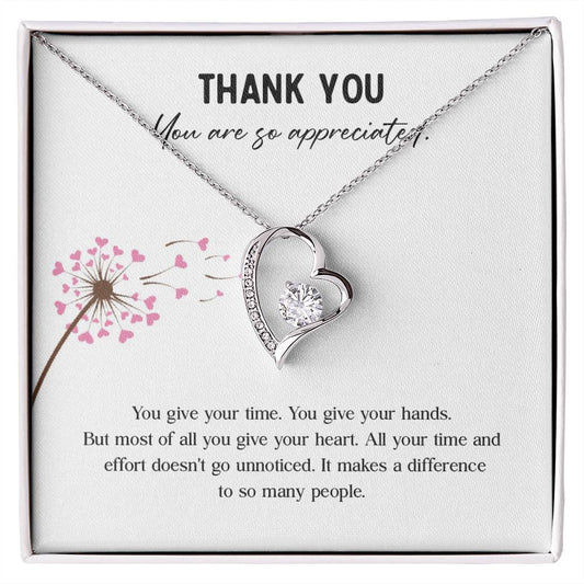 Appreciation Necklace - Thank You For Giving Your Heart And Making A Difference, A Thoughtful Gift For Those Who Care