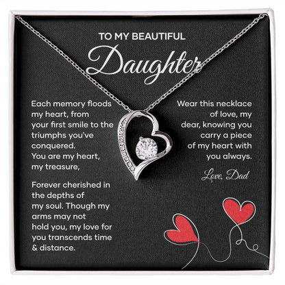 Daughter Heart Necklace from Dad Gift Box with Card