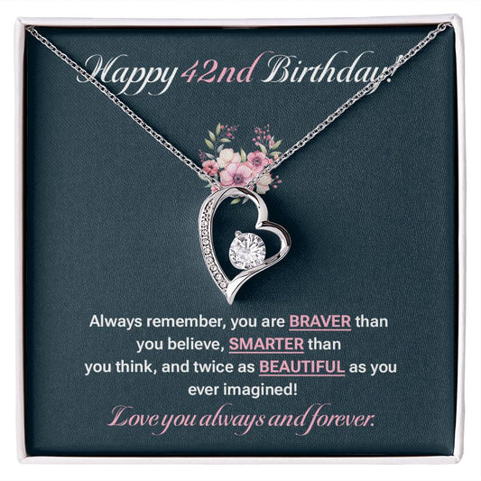 42nd Birthday Necklace for Women – Elegant Heart Pendant Gift Box