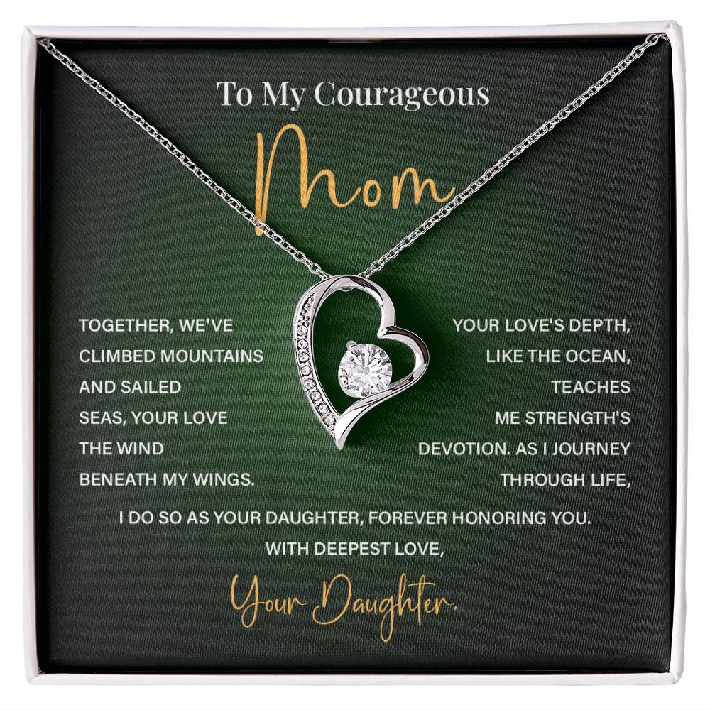 Heart Necklace for Brave Mom – From Daughter with Poetic Message Card
