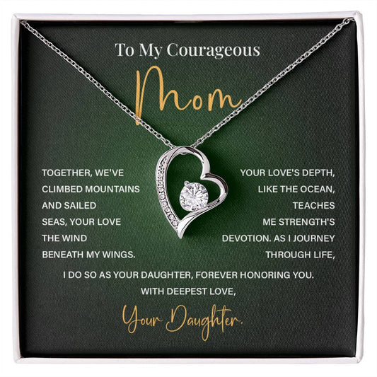 Heart Necklace for Brave Mom – From Daughter with Poetic Message Card