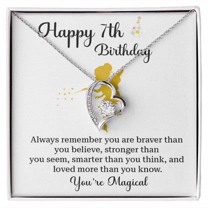 7th Birthday Gift for Girl – Fairy Heart Necklace with Message Card