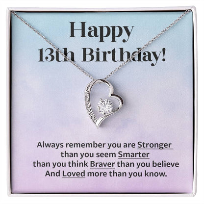 13th Birthday Gift Necklace for Girl – Strength and Love Message Card