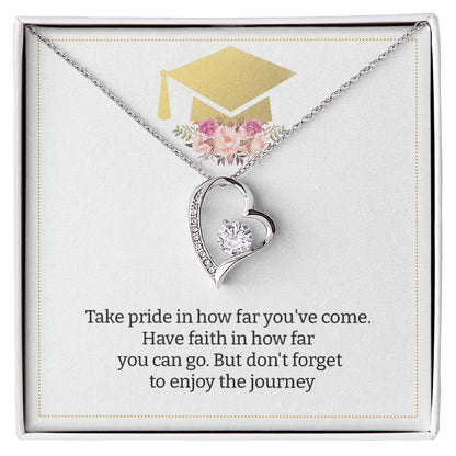 Graduation Heart Necklace with Floral Cap Card