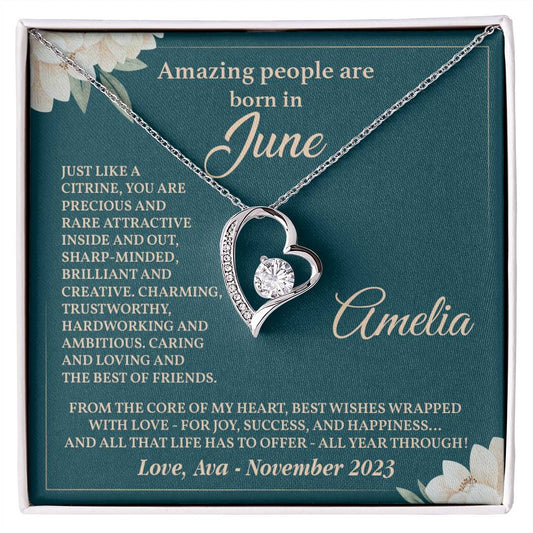 June Birthstone Heart Necklace Gift for Her – Message Box