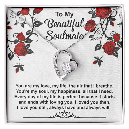 To My Beautiful Soulmate Necklace Gift, Forever Heart Necklace Gift For Wife, Girlfriend, Fiancée, Valentine's Day Soulmate Jewelry With A Meaningful Message Card.