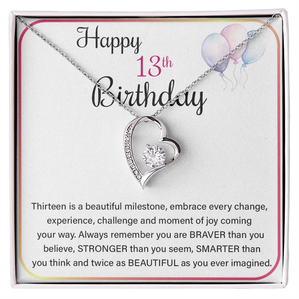13th Birthday Necklace for Teen Girl – Heart Pendant & Milestone Card