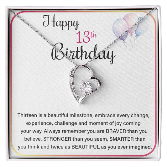 13th Birthday Necklace for Teen Girl – Heart Pendant & Milestone Card