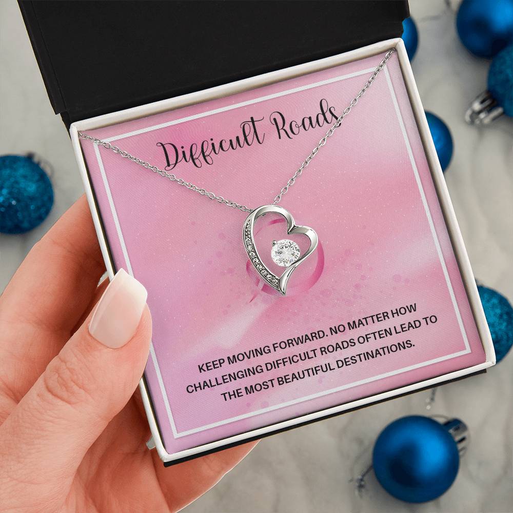 Difficult Roads Keep Moving Forward Necklace Meaningful Gift Supportive Gift Motivational Jewelry Never Give Up Necklace Stronger Necklace Breast Cancer Necklace For Soulmate Braver Necklace Cancer Survivor Jewelry Jewelry For Empowering Women