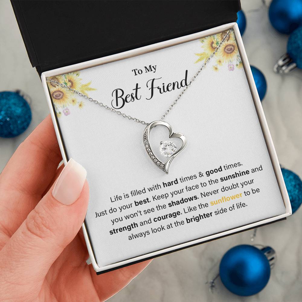 Sunflower Heart Necklace for Best Friend with Message Card