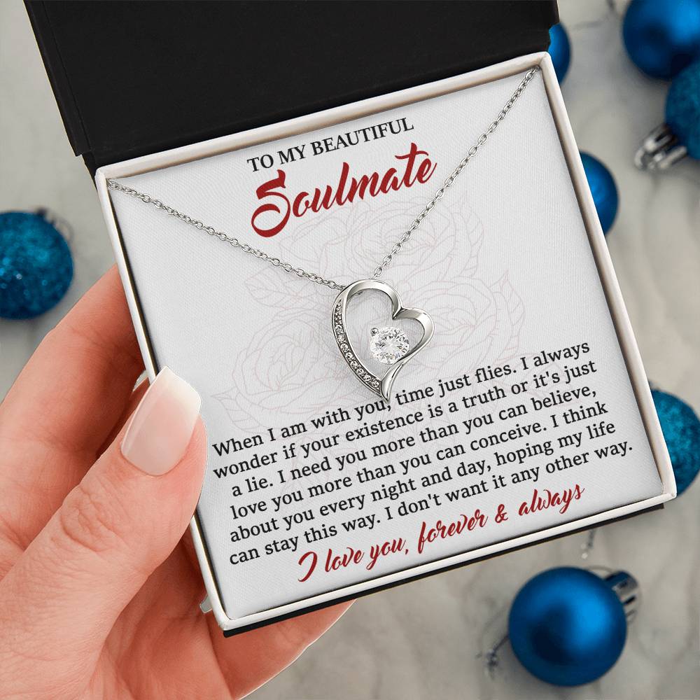 To My Beautiful Soulmate Necklace When I Am With You, Times Just Flies. Soulmate Necklace For Wife, Girlfriend, Fiance Jewelry Necklace Gift On Anniversary, Birthday, Valentine's Day Necklace.