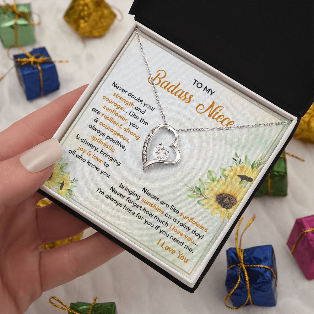 Badass Niece Necklace With Sunflower Message Card
