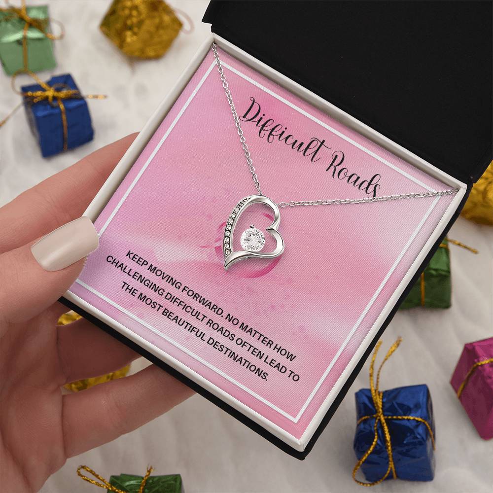 Difficult Roads Keep Moving Forward Necklace Meaningful Gift Supportive Gift Motivational Jewelry Never Give Up Necklace Stronger Necklace Breast Cancer Necklace For Soulmate Braver Necklace Cancer Survivor Jewelry Jewelry For Empowering Women