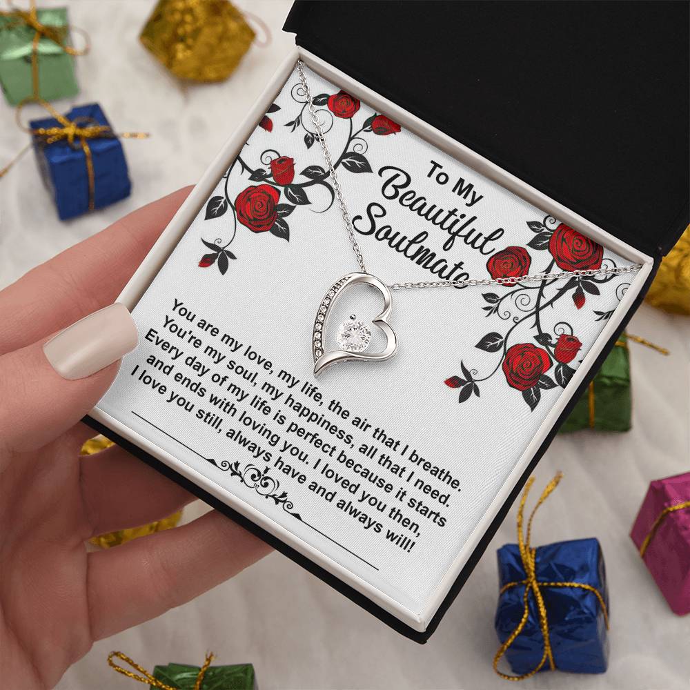 To My Beautiful Soulmate Necklace Gift, Forever Heart Necklace Gift For Wife, Girlfriend, Fiancée, Valentine's Day Soulmate Jewelry With A Meaningful Message Card.