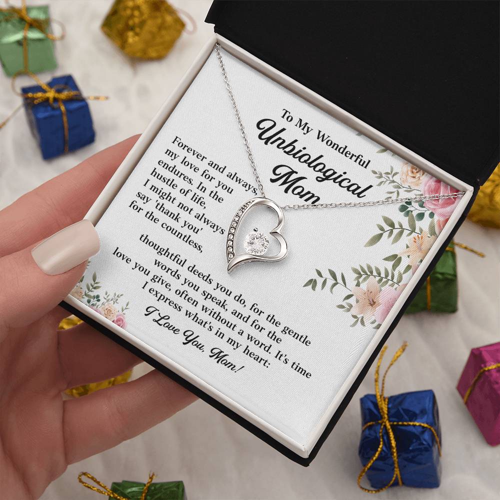 To My Wonderful Unbiological Mom, Best Appreciation Necklace Gift For Mom Thoughtful Words And Love Necklace Forever Love Necklace For Second Mom Best Appreciation Necklace Thank You Necklace Unbiological Mom Necklace Gift From Son