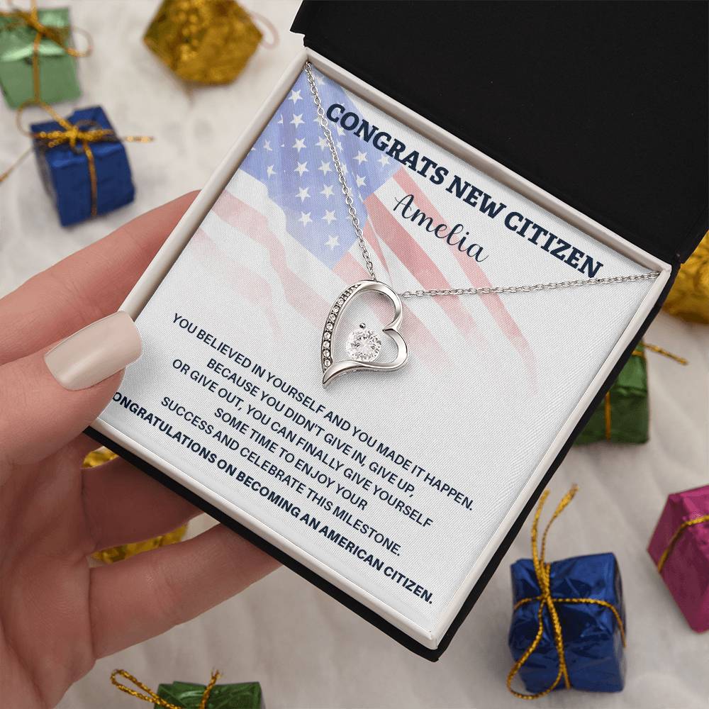 Congrats Necklace For New U.s. Citizen Amelia Necklace For New U.s. Citizen Gift For New American Citizen Necklace With Citizenship Message U.s. Citizenship Achievement Gift Necklace For Proud U.s. Citizen Necklace For Citizenship Success