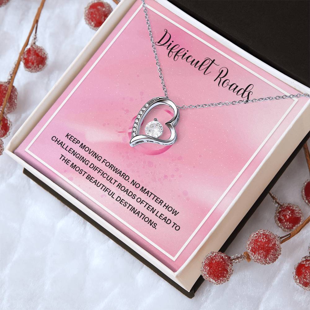 Difficult Roads Keep Moving Forward Necklace Meaningful Gift Supportive Gift Motivational Jewelry Never Give Up Necklace Stronger Necklace Breast Cancer Necklace For Soulmate Braver Necklace Cancer Survivor Jewelry Jewelry For Empowering Women