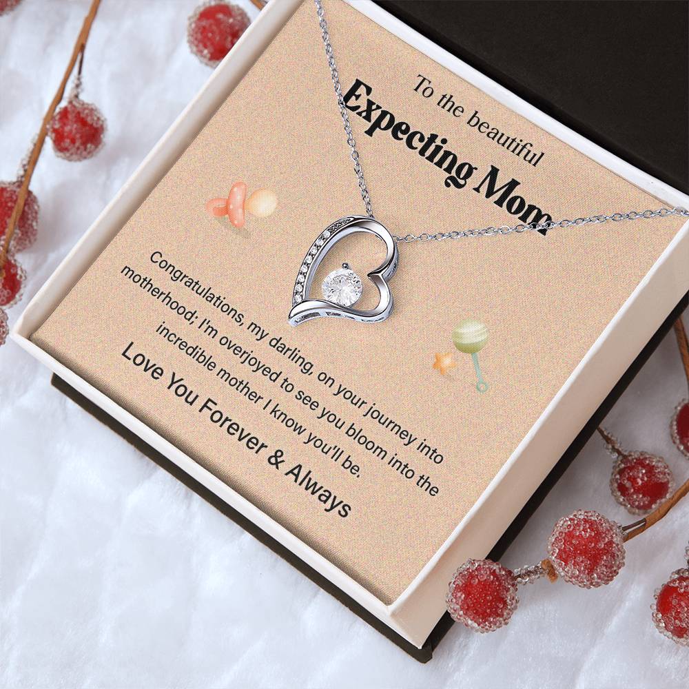 To The Beautiful Expecting Mom, Beautiful Expecting Mom Necklace Gift Best Necklace Gift For Expecting Mother Journey Into Motherhood Necklace Gift Necklace With Heartfelt Message Thoughtful Necklace Gift Best Mother’s Day Necklace Gift