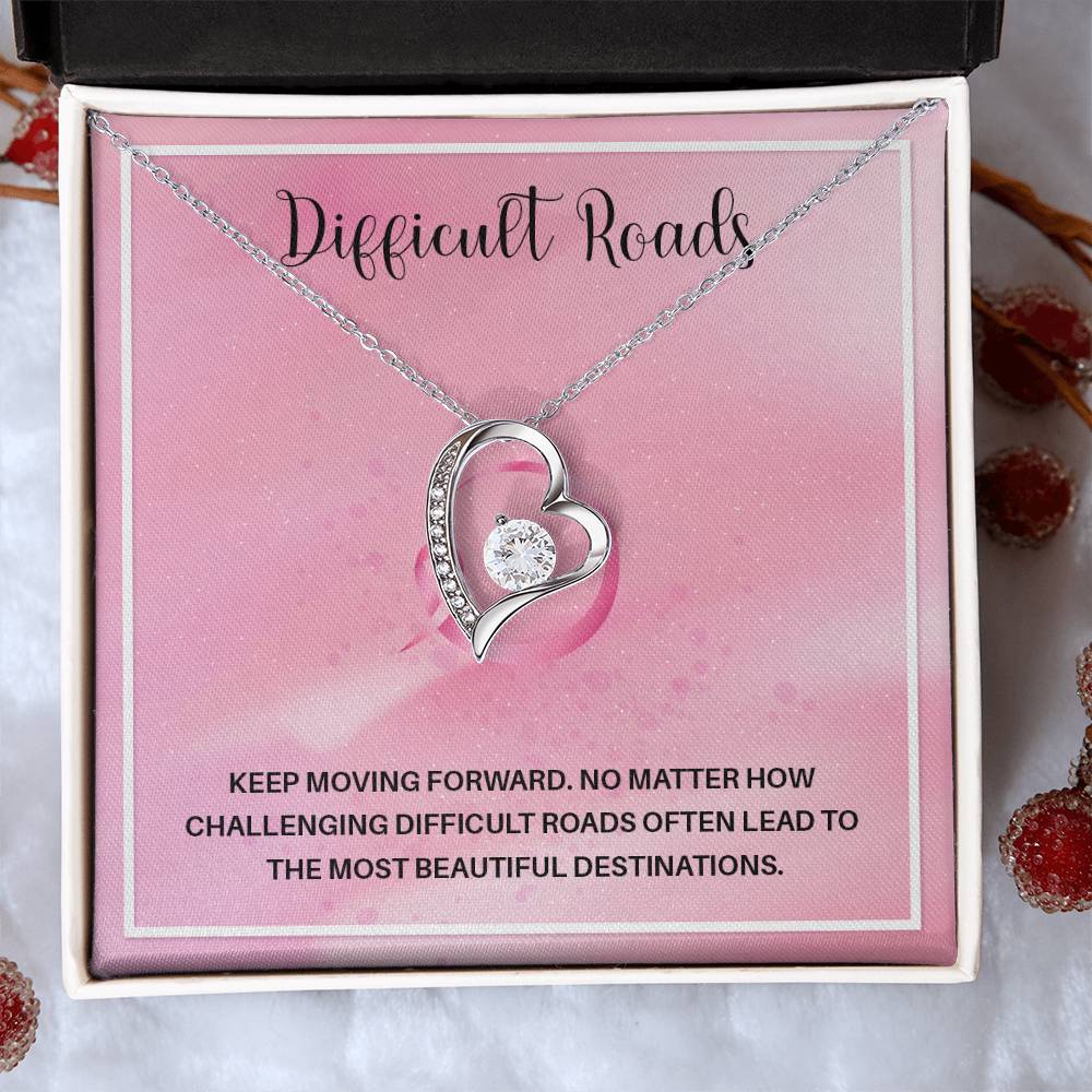 Difficult Roads Keep Moving Forward Necklace Meaningful Gift Supportive Gift Motivational Jewelry Never Give Up Necklace Stronger Necklace Breast Cancer Necklace For Soulmate Braver Necklace Cancer Survivor Jewelry Jewelry For Empowering Women