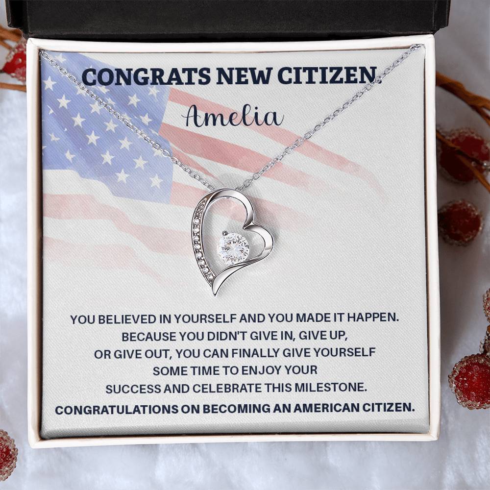 Congrats Necklace For New U.s. Citizen Amelia Necklace For New U.s. Citizen Gift For New American Citizen Necklace With Citizenship Message U.s. Citizenship Achievement Gift Necklace For Proud U.s. Citizen Necklace For Citizenship Success