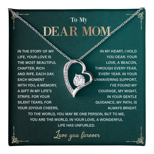 To My Dear Mom Heart Necklace Gift with Loving Message