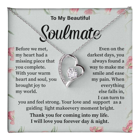 Soulmate Necklace Gift for Her – Romantic Message Card