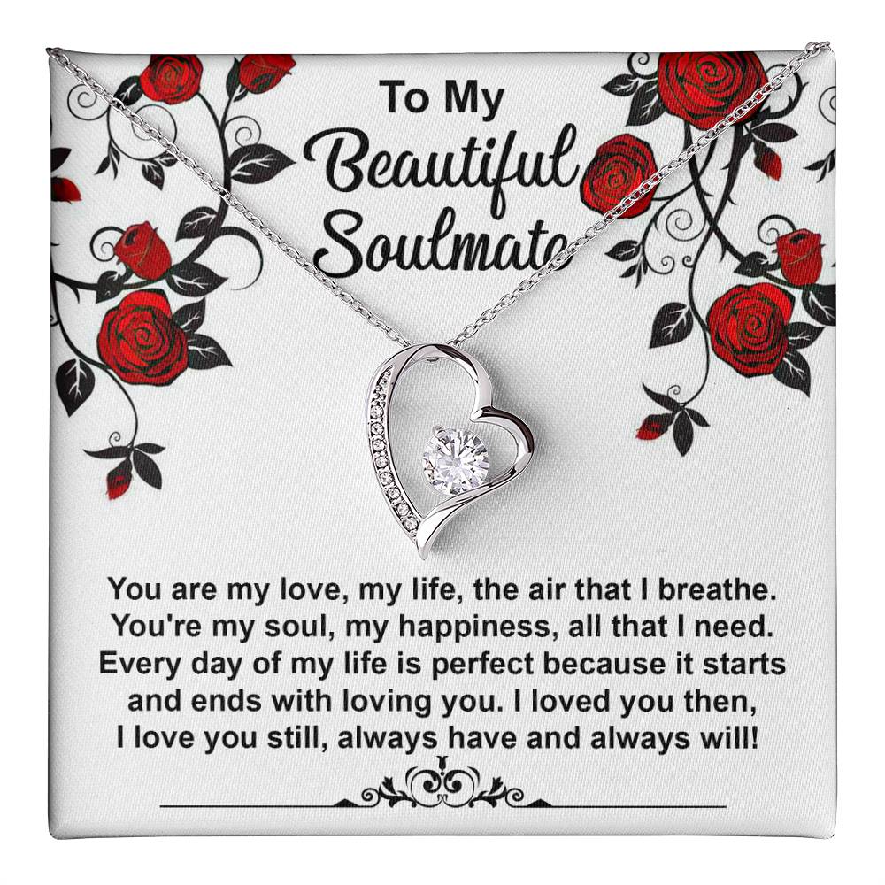 To My Beautiful Soulmate Necklace Gift, Forever Heart Necklace Gift For Wife, Girlfriend, Fiancée, Valentine's Day Soulmate Jewelry With A Meaningful Message Card.