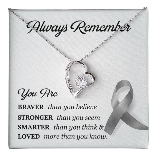 Cancer Memorial Necklace with Gray Ribbon Card