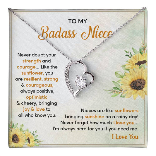 Badass Niece Necklace With Sunflower Message Card