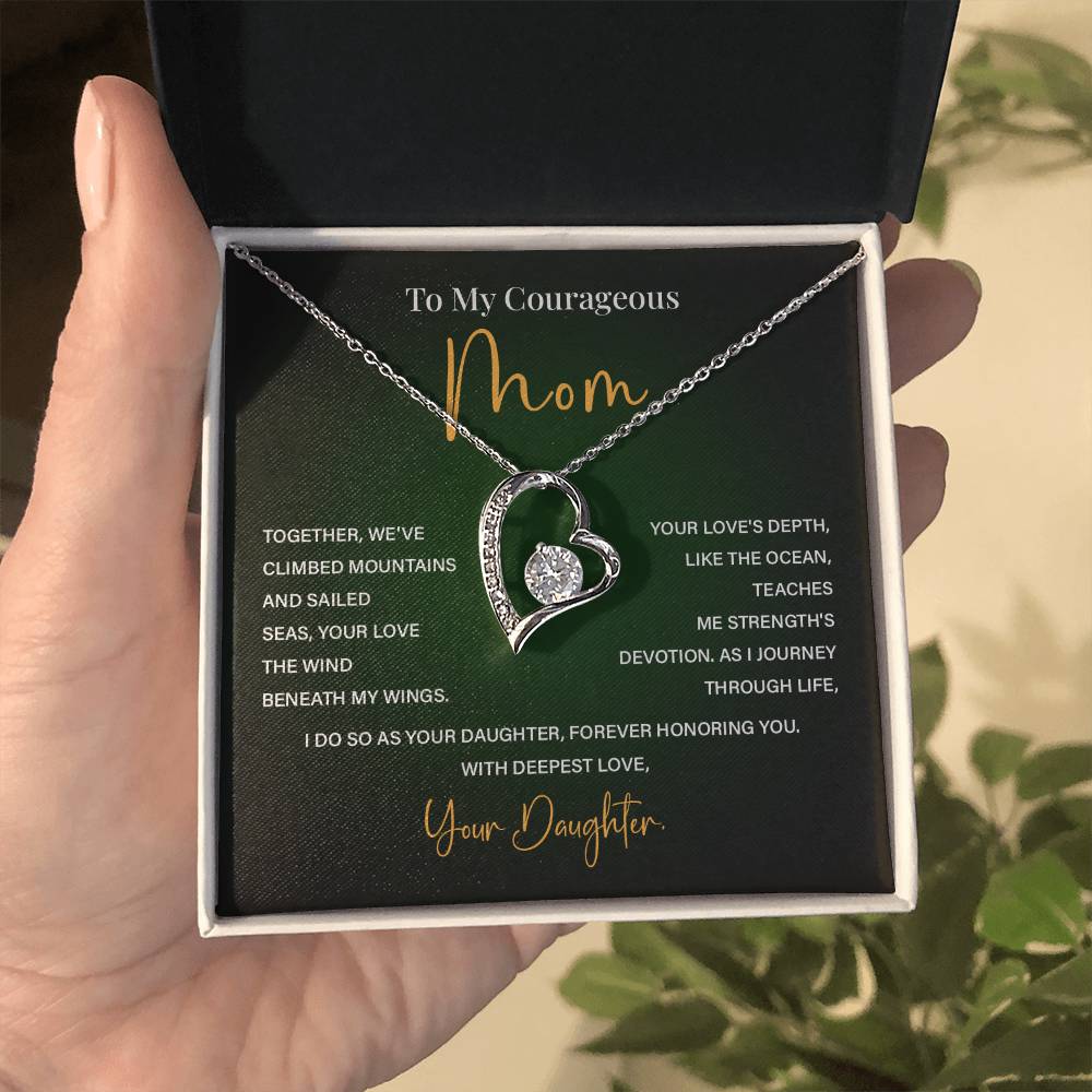 Heart Necklace for Brave Mom – From Daughter with Poetic Message Card