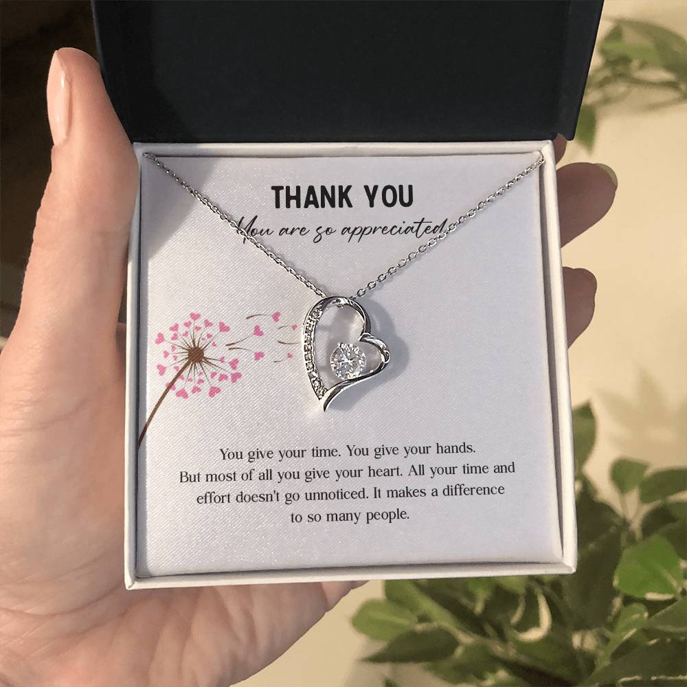 Appreciation Necklace - Thank You For Giving Your Heart And Making A Difference, A Thoughtful Gift For Those Who Care