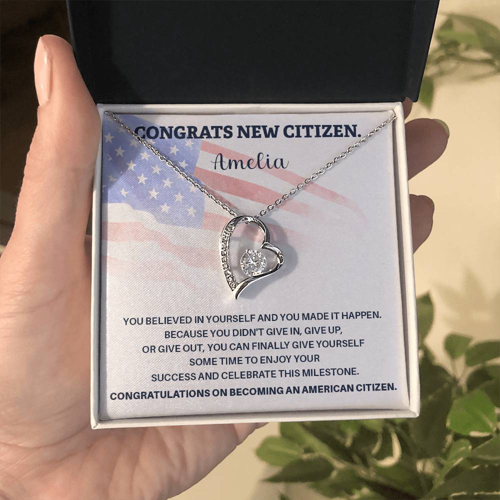 Congrats Necklace For New U.s. Citizen Amelia Necklace For New U.s. Citizen Gift For New American Citizen Necklace With Citizenship Message U.s. Citizenship Achievement Gift Necklace For Proud U.s. Citizen Necklace For Citizenship Success