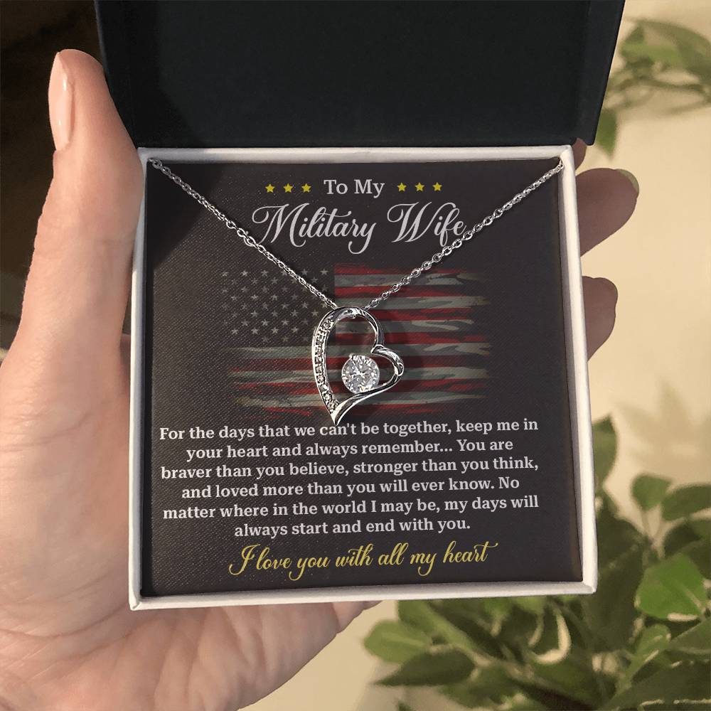 Military Wife Necklace - Braver, Stronger, Loved Forever, A Heartfelt Gift Of Love Across Distance - From Your Heartfelt Husband