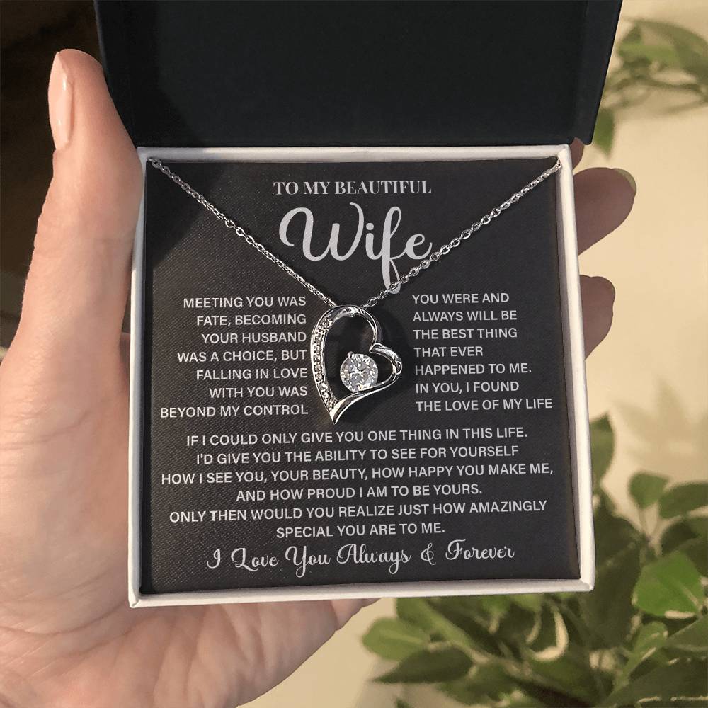 To My Beautiful Wife Necklace – 'meeting You Was Fate' Sentimental Jewelry Gift For Wife From Husband, Romantic Message 'you Are The Love Of My Life' Forever Love Keepsake