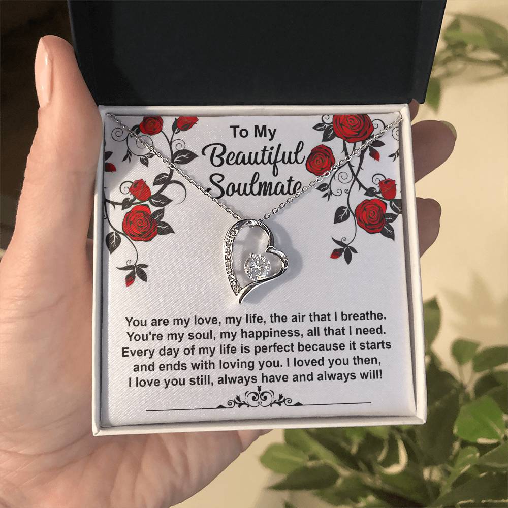 To My Beautiful Soulmate Necklace Gift, Forever Heart Necklace Gift For Wife, Girlfriend, Fiancée, Valentine's Day Soulmate Jewelry With A Meaningful Message Card.