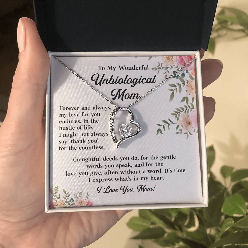 To My Wonderful Unbiological Mom, Best Appreciation Necklace Gift For Mom Thoughtful Words And Love Necklace Forever Love Necklace For Second Mom Best Appreciation Necklace Thank You Necklace Unbiological Mom Necklace Gift From Son